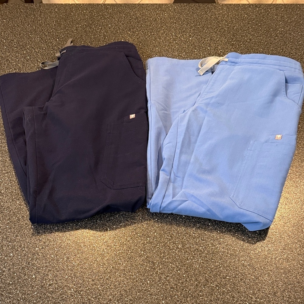2 Women’s Figs Technical Collection Light Blue and Navy Scrub Pants - size small